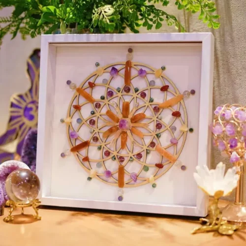 mixed gemstone crystal grid frame flower of life